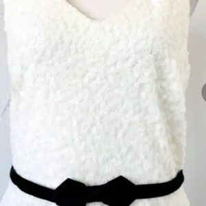 Laundry By Shelli Segal White Sequin Dress with Black Belt